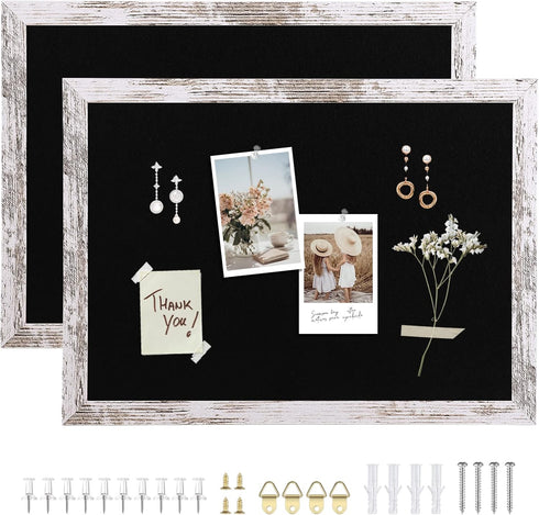 Black Felt Bulletin Board with Wood Frame, Vision Board for Office Home Kitchen and School with Pins, Screws, Anchors