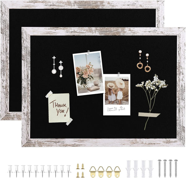 Black Felt Bulletin Board with Wood Frame, Vision Board for Office Home Kitchen and School with Pins, Screws, Anchors