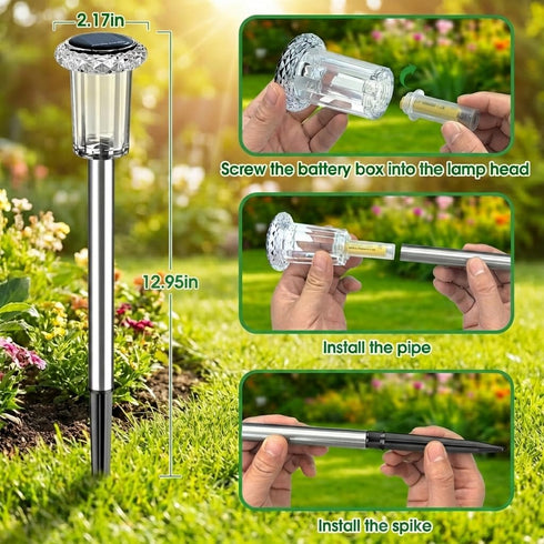 10 Pack Eyrosa Solar Outdoor Lights, Solar Pathway Lights Outdoor Waterproof, Stainless Steel Stake Lighting for Garden