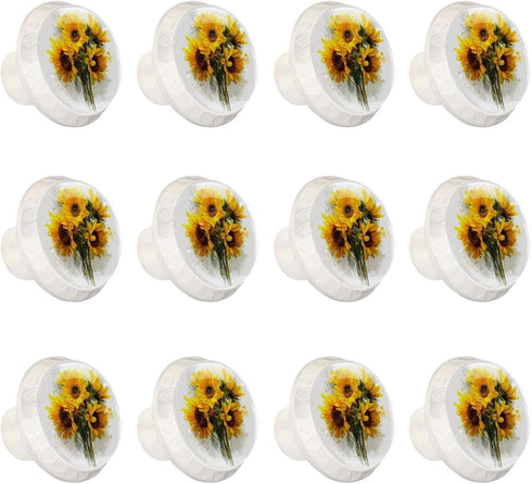 CDGIRUOWUNV 12 Pack 35 mm Yellow Sunflower Bouquets Drawer Pulls Crystal Cabinet Knobs with Screws for Women Girl Gifts