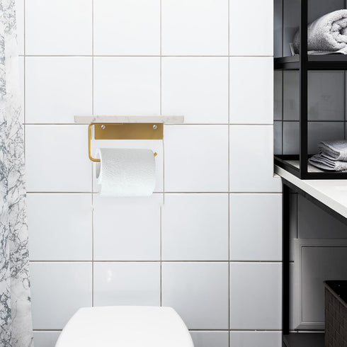 LOORGVEL Marble Toilet Paper Roll Holder Wall Mount with Storage Shelf for Bathroom and Washroom Organizing