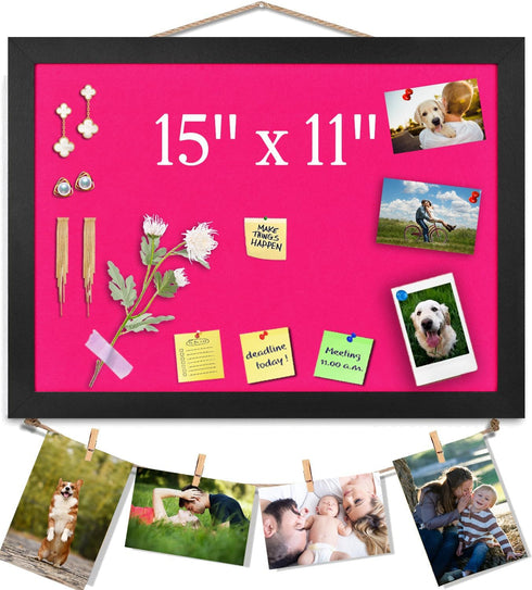 Pink Bulletin Boards Cork Board, 15"x11" Small Display Pin Board for Walls, Jewelry, Notes, Photos, Office, Wood Framed