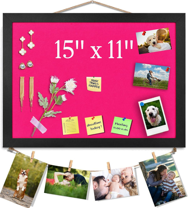 Pink Bulletin Boards Cork Board, 15"x11" Small Display Pin Board for Walls, Jewelry, Notes, Photos, Office, Wood Framed