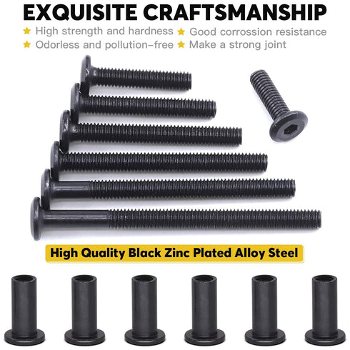 Mardatt 85pcs 7 M6x20mm/30mm/40mm/50mm/60mm/70mm/80mm Sizes Black Hex Socket Cap Bolts and Barrel Nuts Assortment Kit
