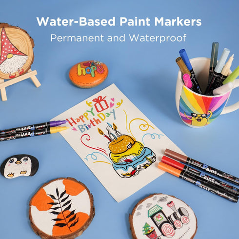 Overseas Paint Pens, 12 Colors Permanent Markers, 0.7mm Extra Fine, Water Based, Waterproof for Wood, Metal, Rock,
