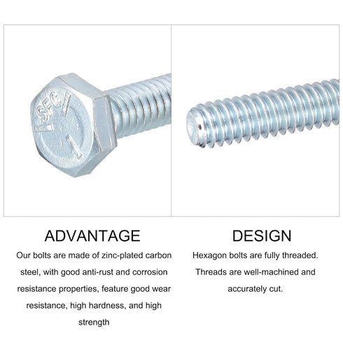 Hex Bolts (1/4-20x3/4") 100Pcs, Carbon Steel Zinc Plated Fully Threaded Hex Head Screw Bolt for Furniture Repair