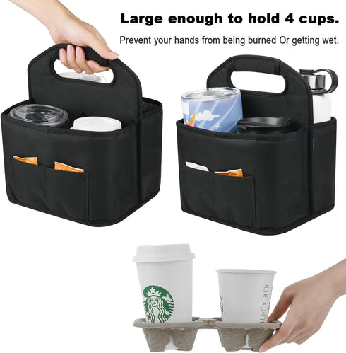 Beautyflier 4 Drink Carrier with Handle for Delivery Reusable Insulated Coffee Cup Carrier Portable Cup Holder