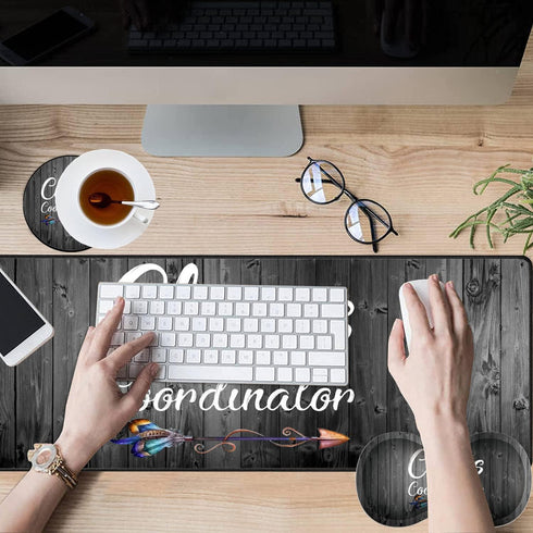 VSOJSOJKE Set Large Game Mouse Pad + Wrist Support Pad + Coffee Coaster, Quote Chaos Coordinator Foldable Table Mat