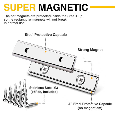 8 Pack 45Lbs 40x13.5x5mm,Silver DIYMAG Cabinet Door Magnets, Magnetic Door Catch, Drawer Magnet Catch, Strong Magnets