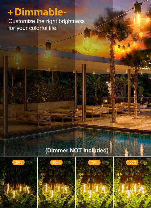 35FT 10+1 Bulbs, 2700K Brightown Outdoor String Lights with Shatterproof Edison Waterproof Hanging Patio Lights Outside