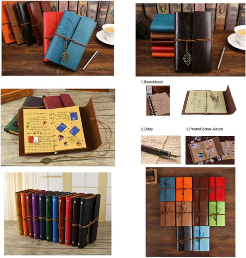 Retro Leaves PU Leather Cover Loose Leaf Blank Writing Journal, Coffee, A7 (5 inch) Diary Gift