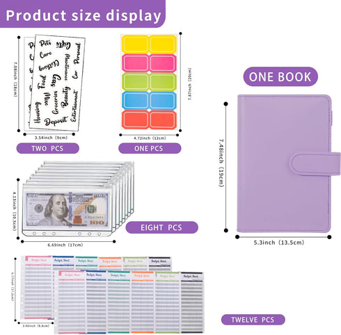 NICOOTH Budget Binder Cash Envelopes A6 Money Saving Binder with Zipper Envelopes (Purple)