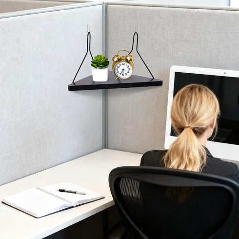 APUDWN 11.8 Inch Planter(Black2 Fabric Wall Cubicle Corner Shelf with Hooks Wooden Triangular Cubicle Corner Shelf