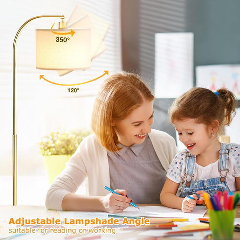 Dimmable Bulb, Ambimall Arc Floor Lamp with Remote and Stepless Colors Temperature & Brightness Adjustable, Gold Floor