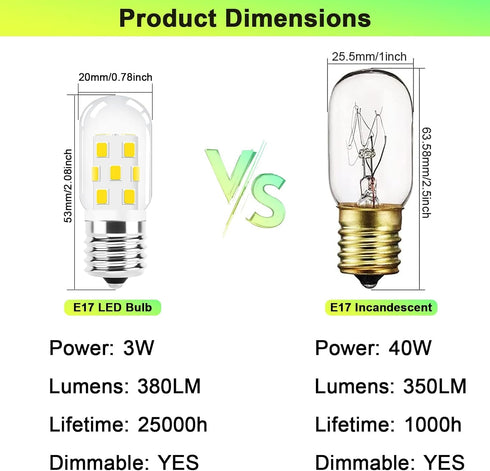 LED Microwave Light Bulb Over Stove Appliance 8206232A 40W Incandescent Equivalent, E17 LED Bulb Dimmable for Refrigerator, Range Hood, 3W 380LM Warm White 3000K, T7 Intermediate Base, Pack of 2 by TAIYALOO
