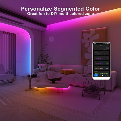 6.56ft Tatazone Bluetooth RGB+IC COB Led Strip Light with App, Chasing COB Light Strip, Segmented Control, Music Sync