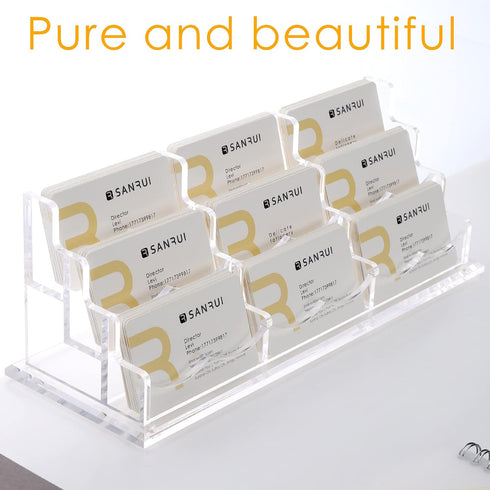 Office,3 9 540 SANRUI Clear Horizontal Business Card Holder Stand for Desk, Acrylic Desktop Display Name Cards Holders