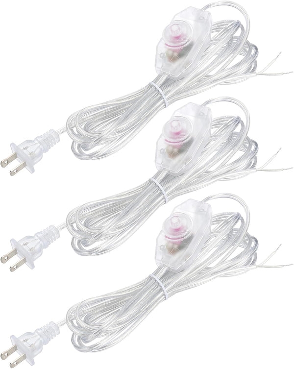 PATIKIL 12 Feet Lamp Cord with Plug, 3 Set UL List Lamp Power