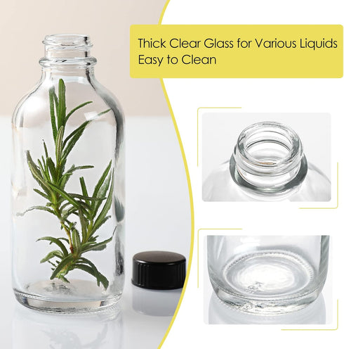 15 Pack, 4 oz 4 120ml Small Clear Glass Bottles with Lids & Stainless Steel Funnels - Boston Sample Bottle for Potion