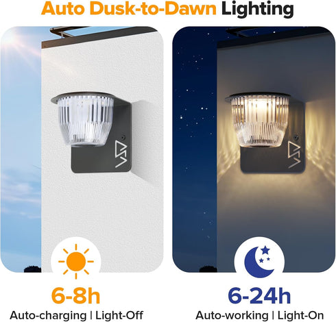 2 Pack 3 Solar Wall Lights Outdoor Waterproof, Metal Wall Lights + USB-C Powerd, Dusk to Dawn Solar Porch Lights