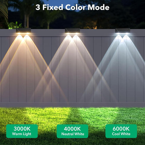 Srtyuo 3 Modes(3000K/4000K/6000K), IP55 Lighting8Pack Solar Fence Lights Outdoor - Color Waterproof Solar Lights, Fence