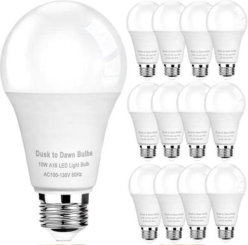 GEPLAD 12-Pack Dusk to Dawn A19 LED Light Bulb Outdoor - 1100LM Bright,
