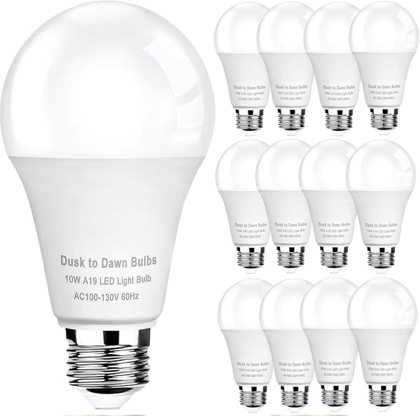 GEPLAD 12-Pack Dusk to Dawn A19 LED Light Bulb Outdoor - 1100LM Bright,