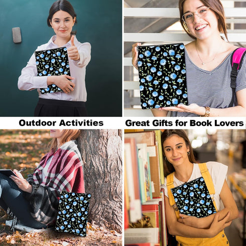 Blue Flower Pattern Waterproof Book Sleeve, Book Pouch with Zipper and Front Pocket, Book Cover Case for Women, Gifts