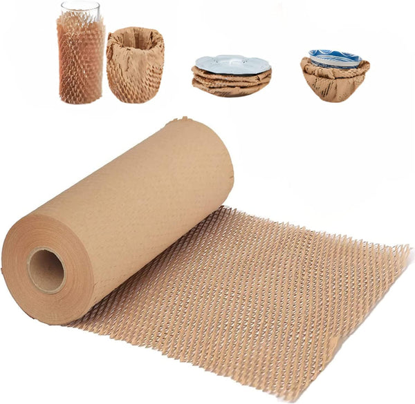 Honeycomb Packing Paper Roll, 15"x230' Biodegradable Cushioning Bubble Wrap for Moving and Shipping with 20 Fragile