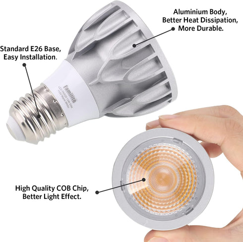 PAR20 LED Bulbs, 2 Pack, 12W Dimmable Spot Light, 100W Halogen Equivalent, 4000K Natural White, E26 Medium Base