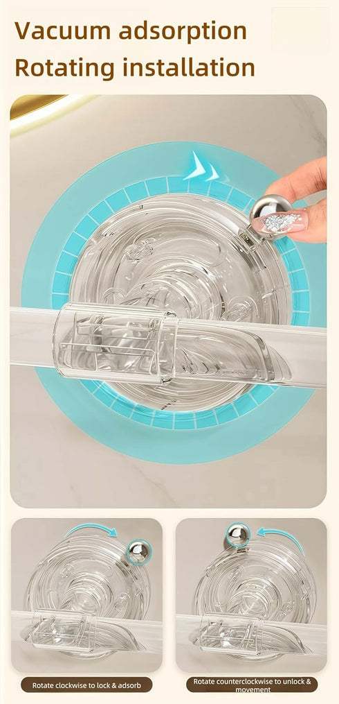 Ceramoon Set of Transparent Suction Cup Washcloth Bar & Suction Cup Hanger Hook Removable Reusable Suction Cup Rack