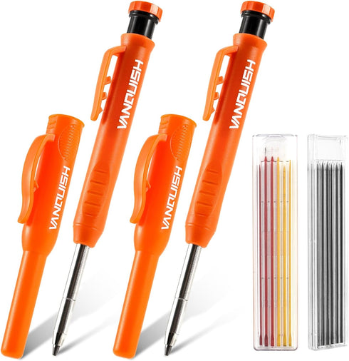 Vanquish 2 Pack Carpenter Pencil Set - Mechanical Pencils with Sharpener and 14 Refills for Heavy Duty Woodworking