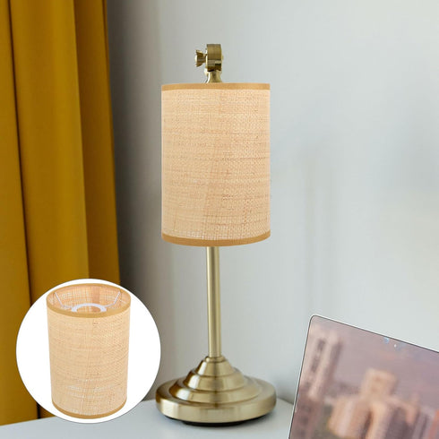 E27/E14 Woven Rattan Lampshade for Table and Floor Lamps, Rustic Light Brown Drum Design, Decorative Lantern Shade