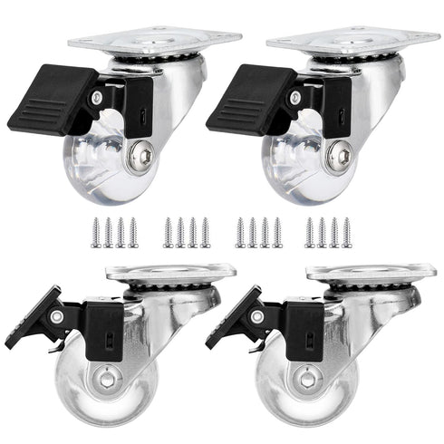 1.5 inch Clear Swivel Caster Wheels, Transparent Polyurethane Rolling Castors for Furniture Cabinet, Ottoman