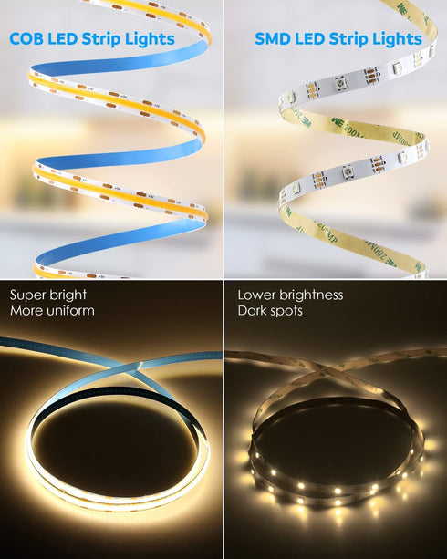5V 10FT/3M 960LEDs 3000K Closet Aclorol USB COB LED Strip Light Warm White Flexible Tape Lights with Self-Adhesive