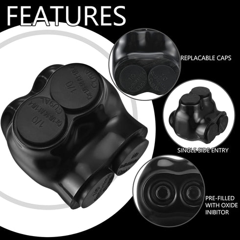 5 Pcs Insulated Multi Cable Connectors - 2 Port Single Entry Splice Electrical Power Connector for 1/0-14AWG Wire