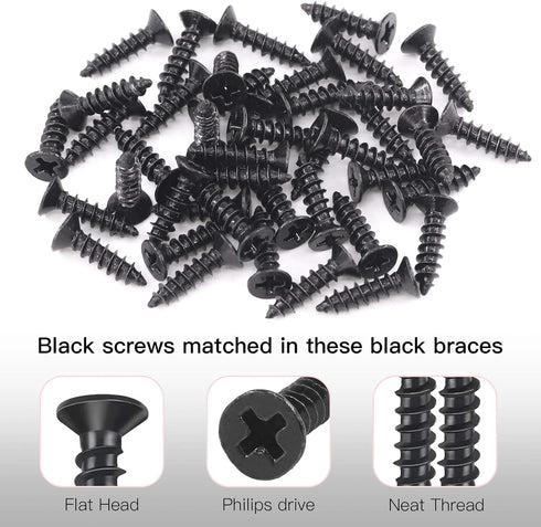Hilitchi 90 Sets (20mm, 20 Pack) Stainless Steel Black L Bracket Corner Brace Degree Right Angle Brackets with Screws