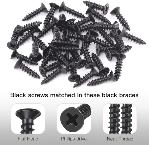 Hilitchi 90 Sets (25mm, 20 Pack) Stainless Steel Black L Bracket Corner Brace Degree Right Angle Brackets with Screws