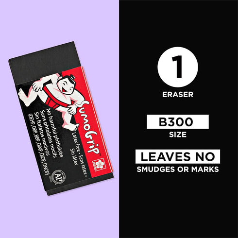 Sakura SumoGrip Block Eraser, Microporous Erasers for School, Drawing, Writing - Large Size Black B300