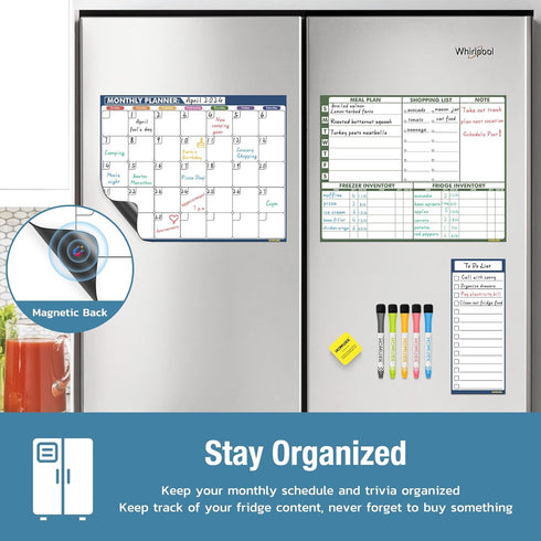 White Board Dry Erase Calendar: Weekly Menu Board Meal Planner Magnetic and Monthly Calendar for Fridge with Reusable Whiteboard Checklist, Dry Erase Markers and Eraser - 14 x 11 Inches by HOMiDEK