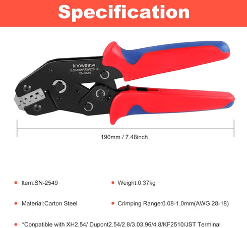 Knoweasy JST Crimper and Molex Crimper, Compatible with JST, Dupont, Molex Terminals, Precision Crimp Tool