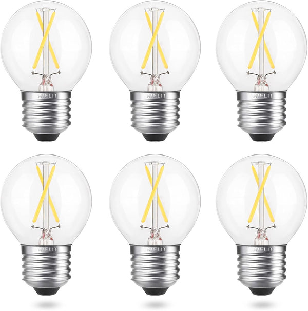 E26 LED Globe Bulb Dimmable, 2W (25-Watt Equivalent), Natural White 4000K, A15/A50 LED Edison Light Bulbs, 6-Pack