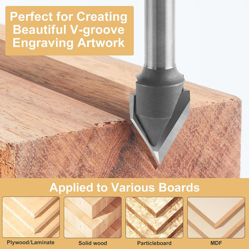 BINSTAK 60 1/4 Inch Degree V Groove Router Bit Shank, Carbide Tipped Wood CNC Router Bit Woodworking Engraving Carving