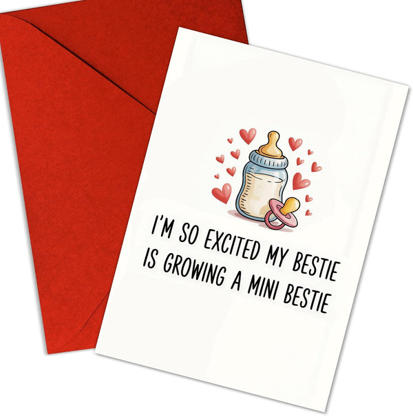 Excited My Bestie is Growing a Mini Bestie Funny Pregnancy Announcement Greeting