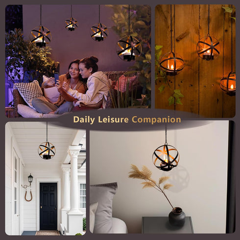 4 Pack Solar Lanterns Outdoor Waterproof, Hanging Tea Lights with Candle Holder, Small Solar Chandelier for Trees