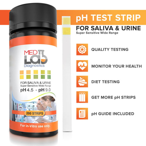 pH Test Strips 4.5 to 9.0, 200 ct for Urine and Saliva Body pH Testing, Urinalysis Reagent Test Strips