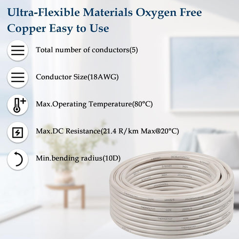 18AWG 5 20FT, 18 5 (10FT 20FT 25FT 30FT 50FT 75FT 100FT) XRDS -RF Conductor Thermostat Wire Solid Copper, Gauge Wire