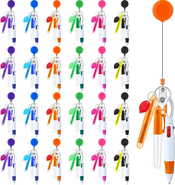 Handepo 80 Pcs Nurse Pen Set - Retractable Shuttle Pens, Marker Pen, Mini Highlighter, LED Keychain Flashlight, Badge