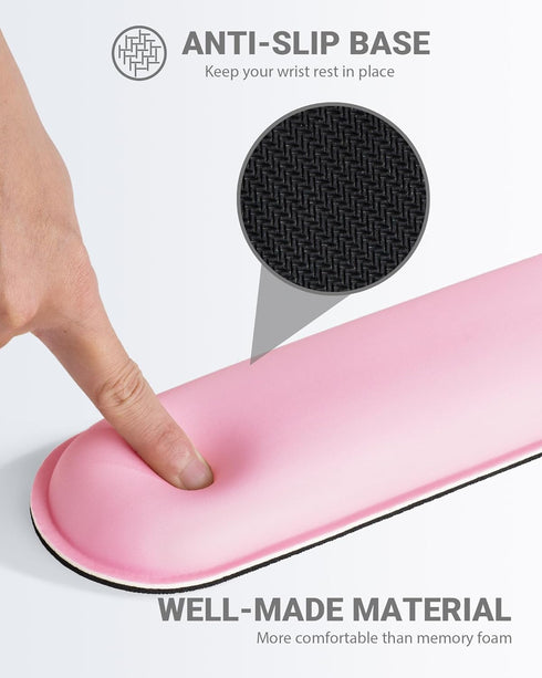 Ergonomic Mouse Pad Wrist Support Set, Memory Foam Keyboard Rest, Non-Slip Base Mousepad, Pink Set