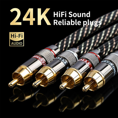 4.92ft 2RCA Male,15 AWG,4N Core,24K Player,Turntable(4.92ft/1.5m) Audiophile HiFi Audio RCA Cables - Male to OFC